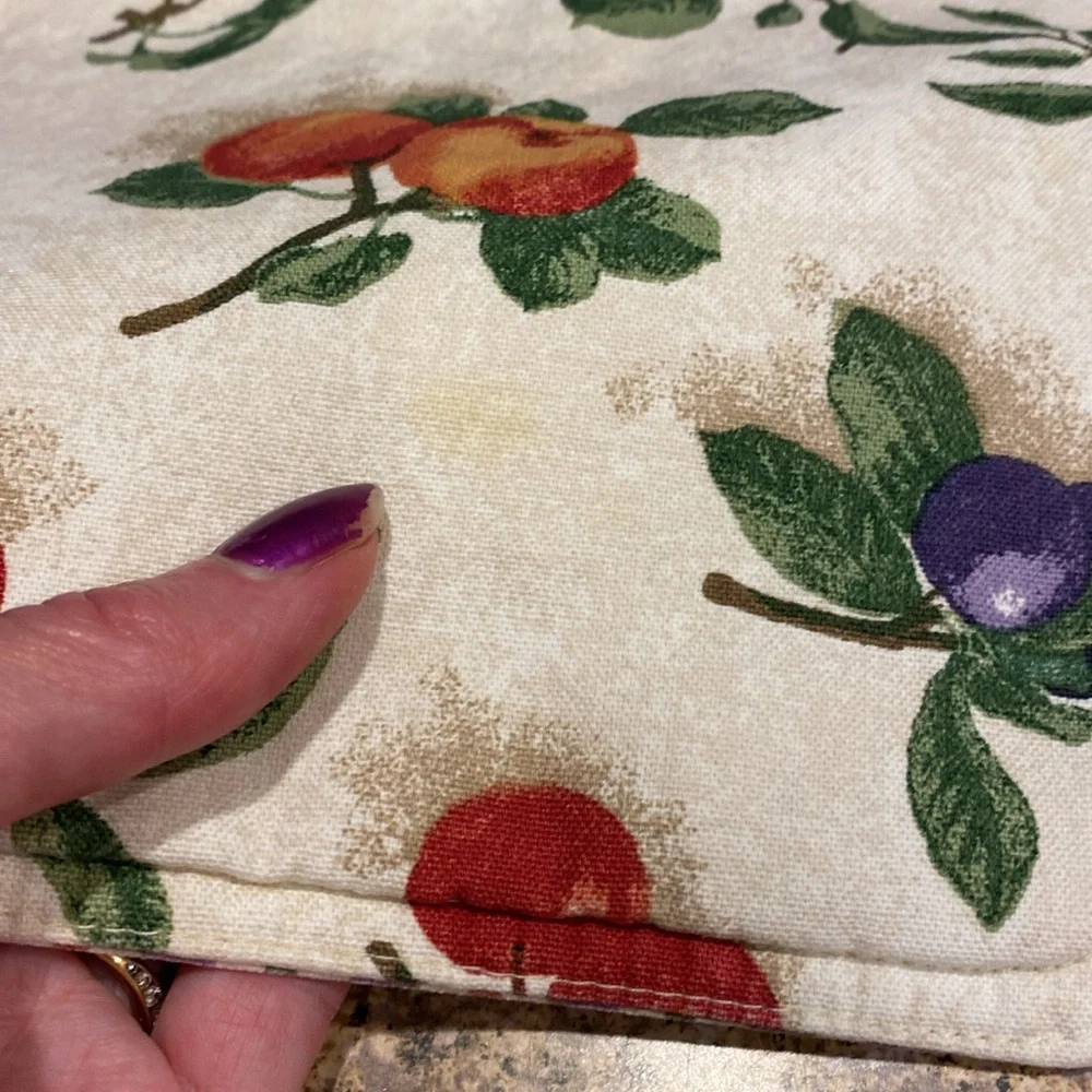Longaberger 4 Placemats Fruit Medley and Blueberry Plaid USED WITH FADING/STAINS